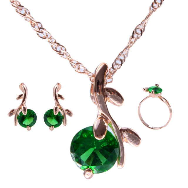 Brides Gold-Color Zirconia Earring Pendant Necklace Ring Sets
