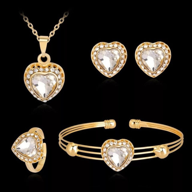 Brides Gold-Color Zirconia Earring Pendant Necklace Ring Sets