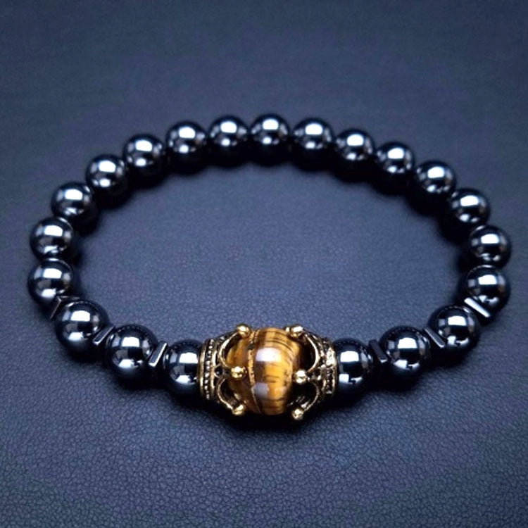 Luxury Crown Natural Tiger Eye Stone Bead Bracelets