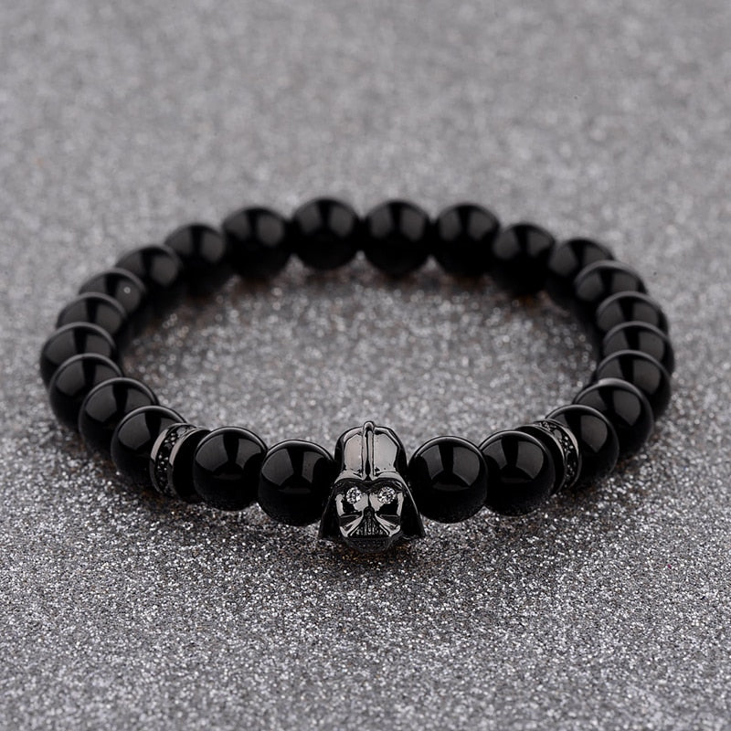 Mens CZ Beaded  Bright Black Lava Stone Bracelets