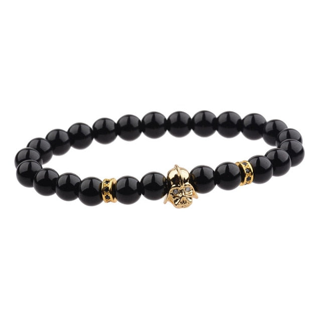 Mens CZ Beaded  Bright Black Lava Stone Bracelets