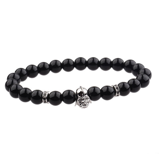 Mens CZ Beaded  Bright Black Lava Stone Bracelets