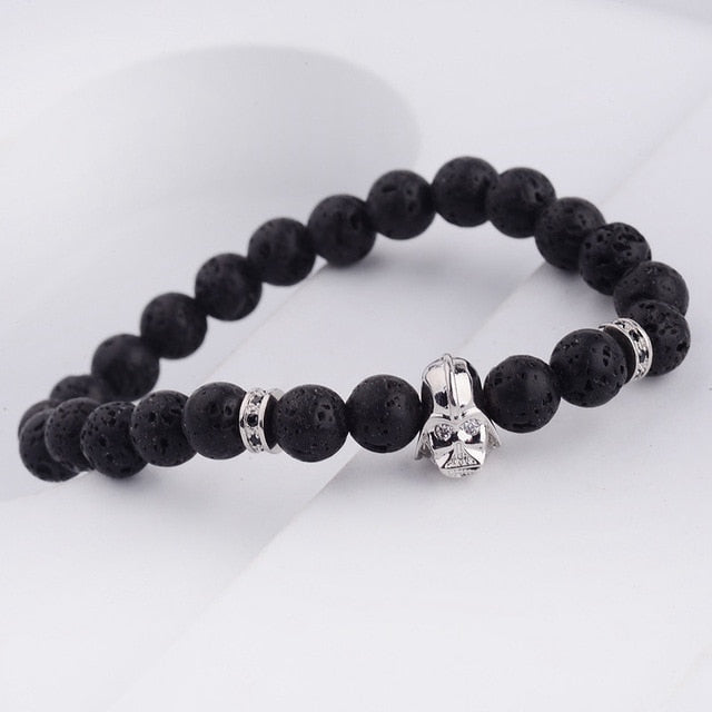 Mens CZ Beaded  Bright Black Lava Stone Bracelets