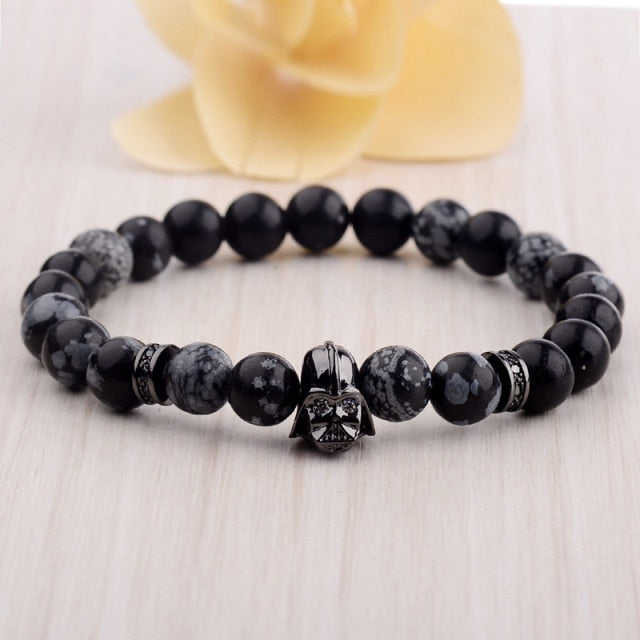 Mens CZ Beaded  Bright Black Lava Stone Bracelets