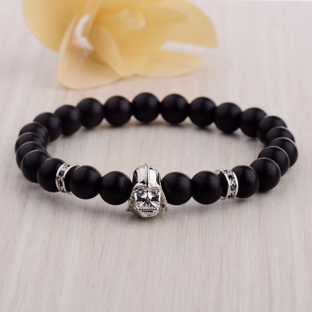 Mens CZ Beaded  Bright Black Lava Stone Bracelets