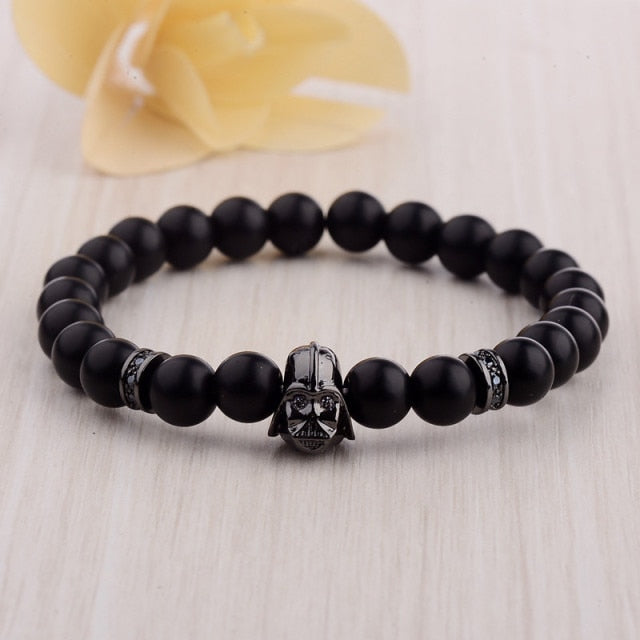 Mens CZ Beaded  Bright Black Lava Stone Bracelets