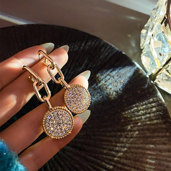 Pendientes colgantes redondos de cristal vintage para mujer