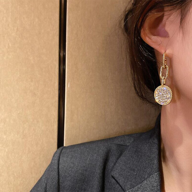 Vintage Crystal Round Dangle Earrings For Women