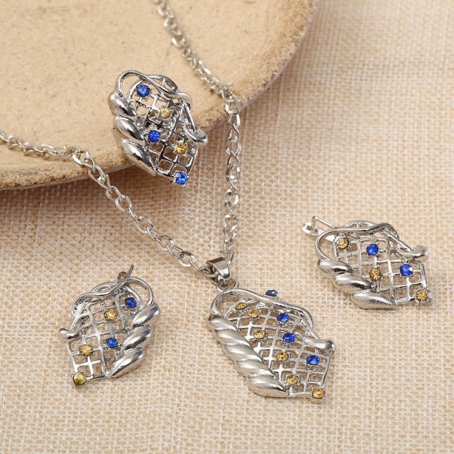 Luxury Water Drop Pendant Necklace Earrings Ring Crystal Jewelry Sets