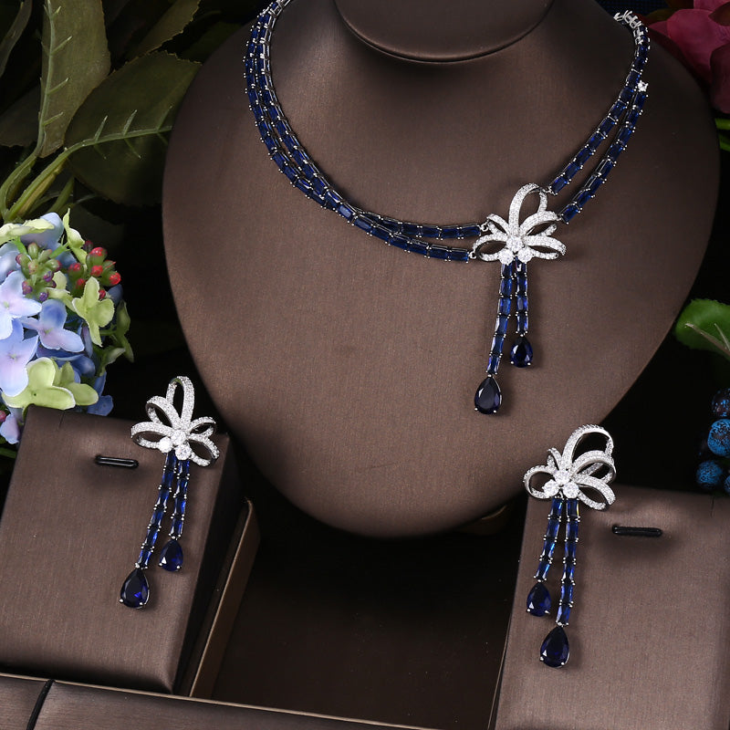 2pcs Luxury  Nigeria CZ Crystal Wedding necklace sets