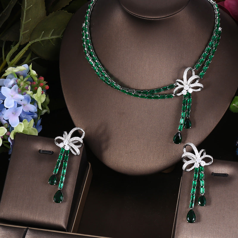 2pcs Luxury  Nigeria CZ Crystal Wedding necklace sets