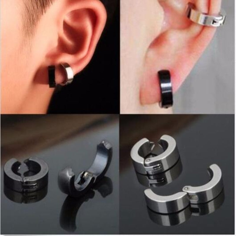1 pair Classic Korean Punk Stainless Steel Ear Clip Earrings