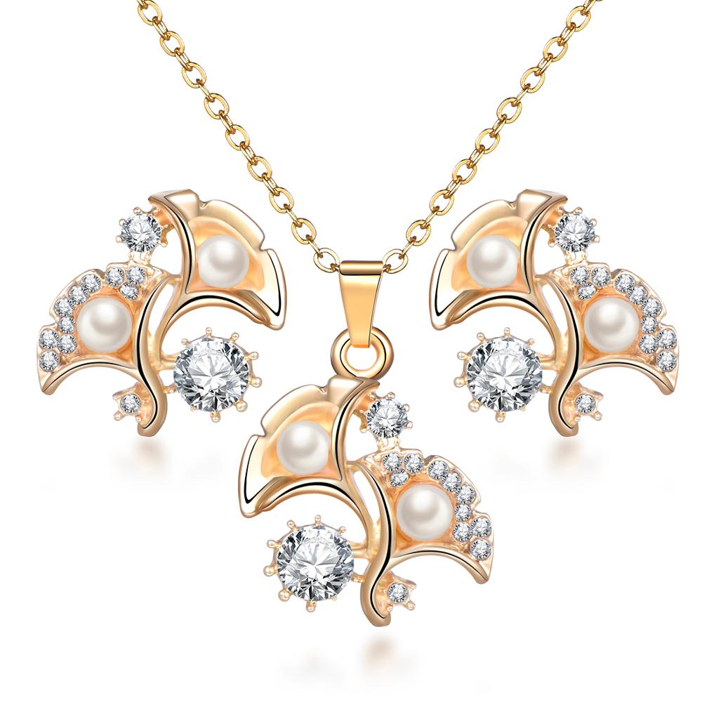 Simulated Pearl  Crystal Necklace Earrings Set Wedding Graceful Jewellery Sets