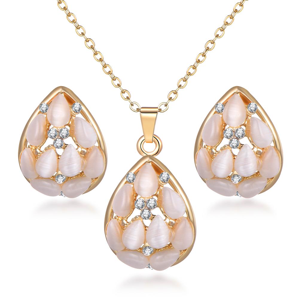 Simulated Pearl  Crystal Necklace Earrings Set Wedding Graceful Jewellery Sets