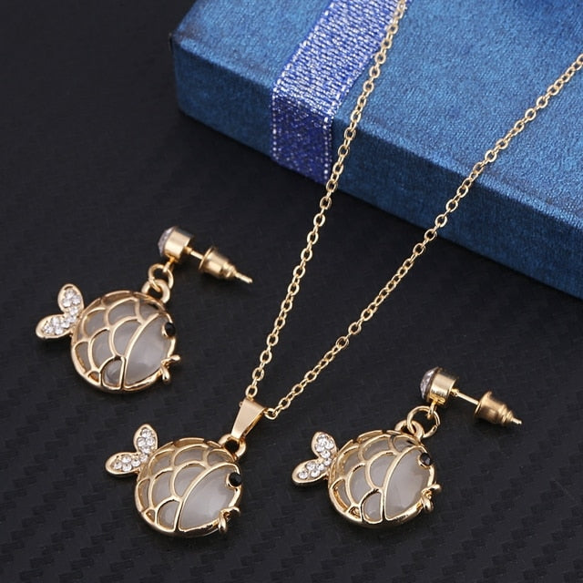 Simulated Pearl  Crystal Necklace Earrings Set Wedding Graceful Jewellery Sets