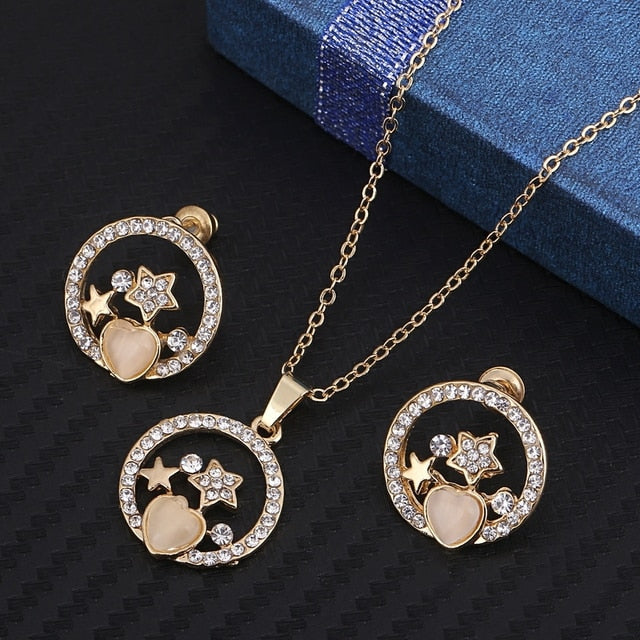Simulated Pearl  Crystal Necklace Earrings Set Wedding Graceful Jewellery Sets