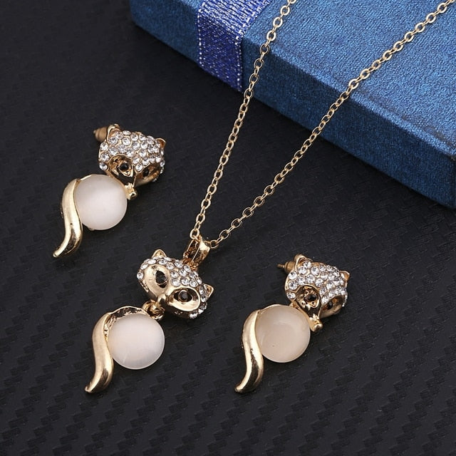 Simulated Pearl  Crystal Necklace Earrings Set Wedding Graceful Jewellery Sets