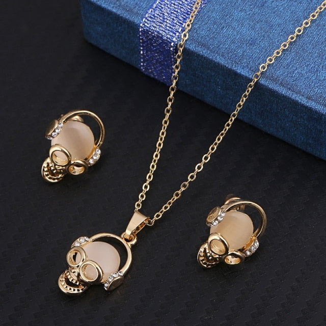 Simulated Pearl  Crystal Necklace Earrings Set Wedding Graceful Jewellery Sets