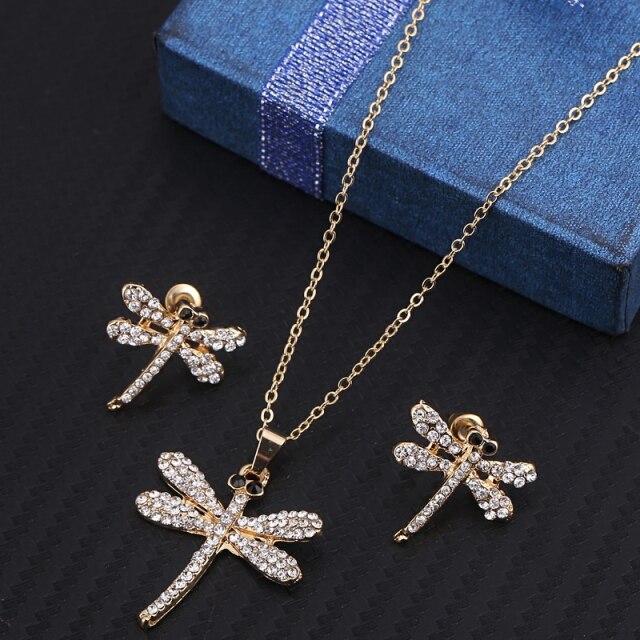 Simulated Pearl  Crystal Necklace Earrings Set Wedding Graceful Jewellery Sets
