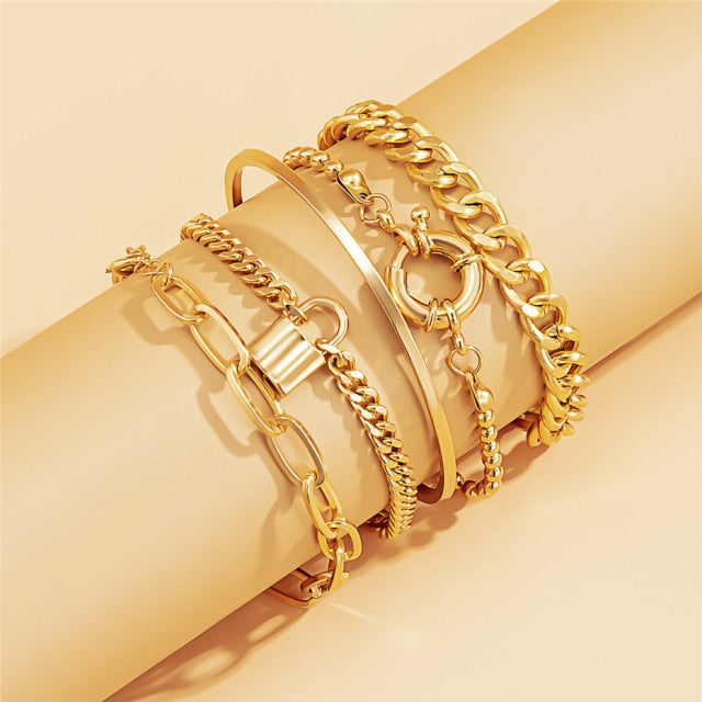 5Pcs/Set Bohemian Punk Cuban Chain Bracelets Set