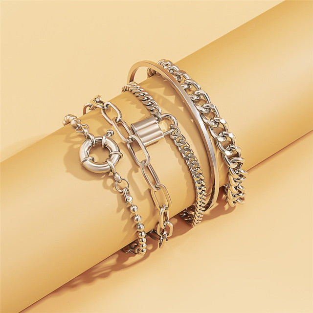 5Pcs/Set Bohemian Punk Cuban Chain Bracelets Set