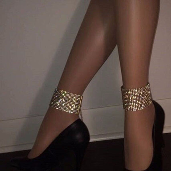 Nuevas tobilleras punk sexys con brillantes diamantes de imitación para mujer