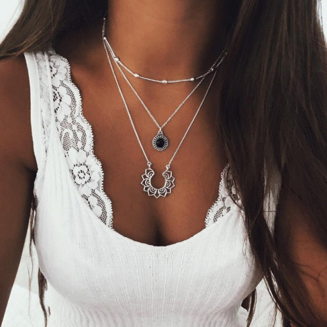 Multi Layered Moon Women Necklace