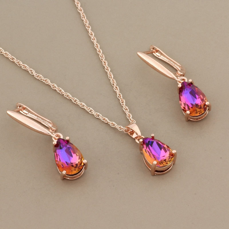 New Trend Water Drop Earrings Pendants Necklaces Sets