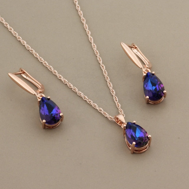 New Trend Water Drop Earrings Pendants Necklaces Sets