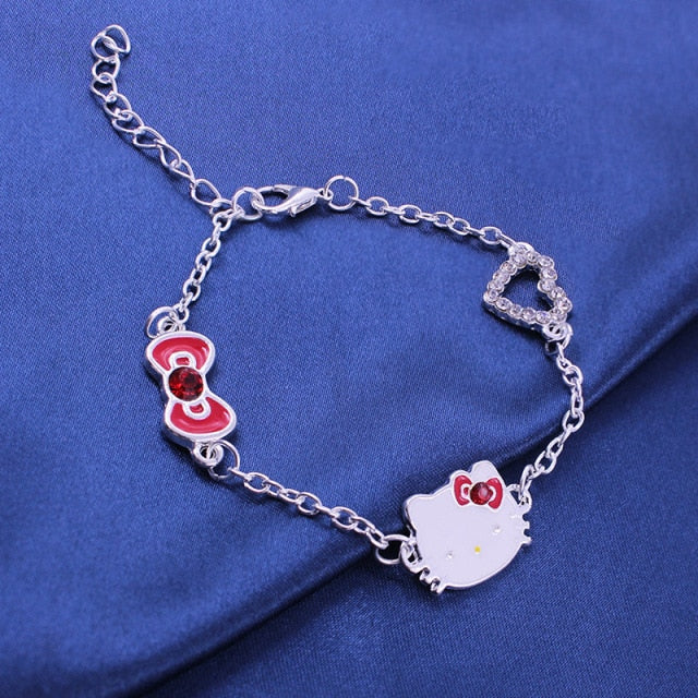 Japanese Cute Kitty Pendant Necklace Earrings Bracelet Set