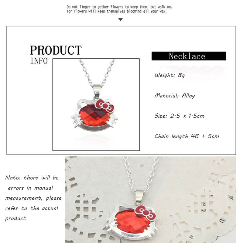 Japanese Cute Kitty Pendant Necklace Earrings Bracelet Set