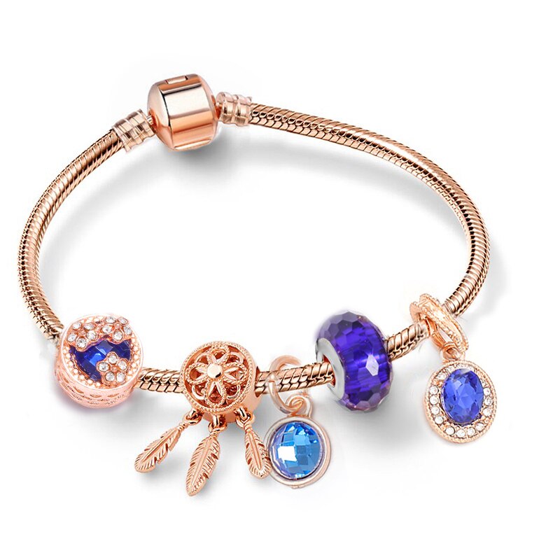 Antique Crystal Heart Charm Bracelet