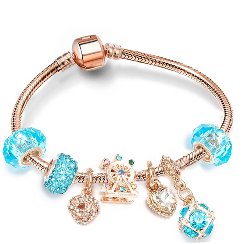 Antique Crystal Heart Charm Bracelet