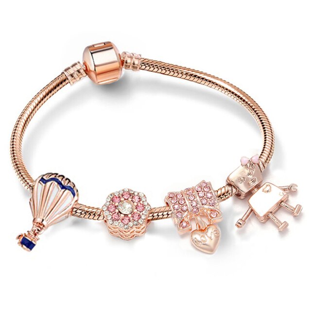 Antique Crystal Heart Charm Bracelet