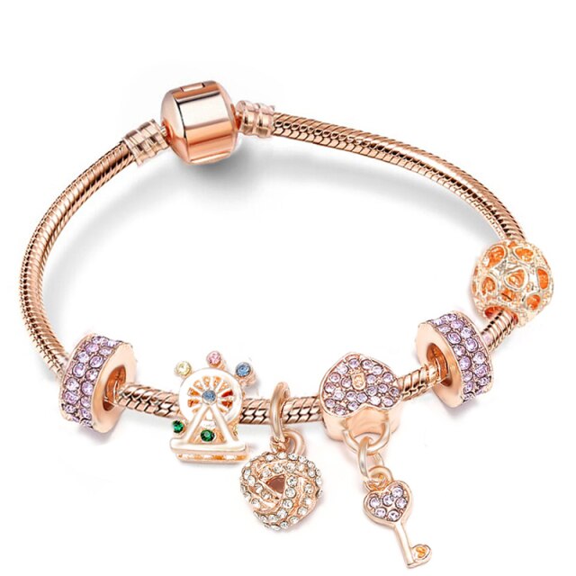 Antique Crystal Heart Charm Bracelet