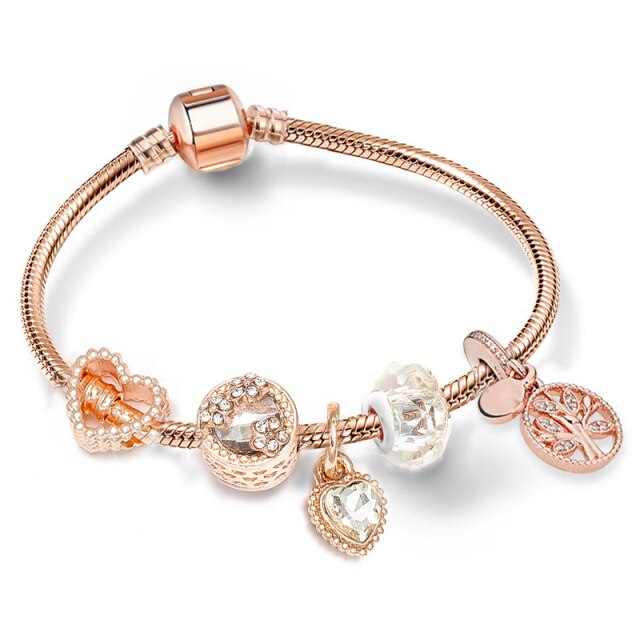 Antique Crystal Heart Charm Bracelet