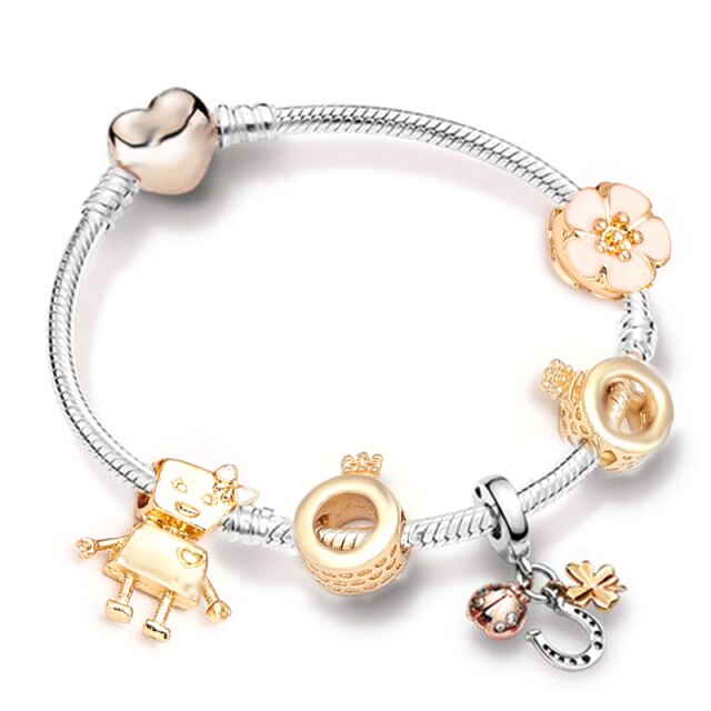 Antique Crystal Heart Charm Bracelet