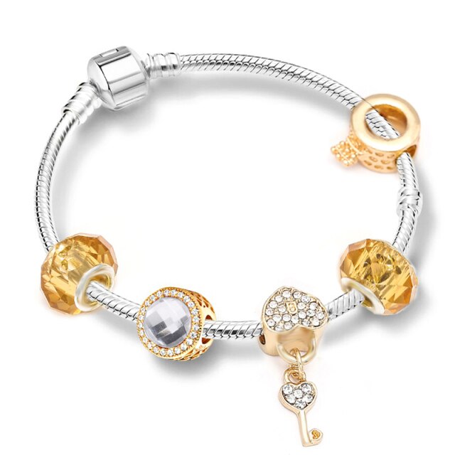 Antique Crystal Heart Charm Bracelet