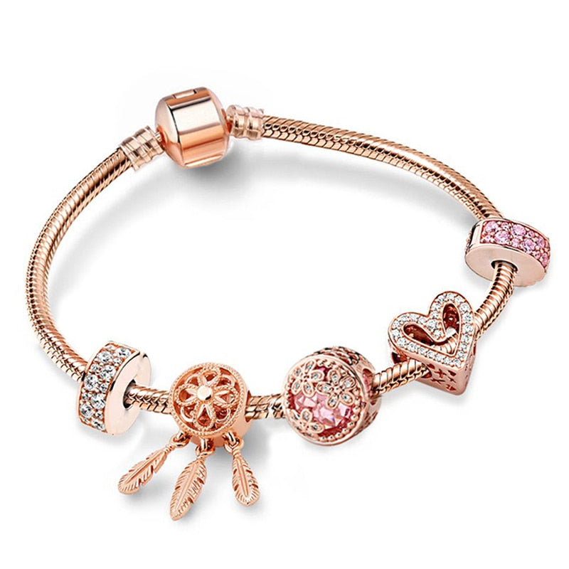 Antique Crystal Heart Charm Bracelet