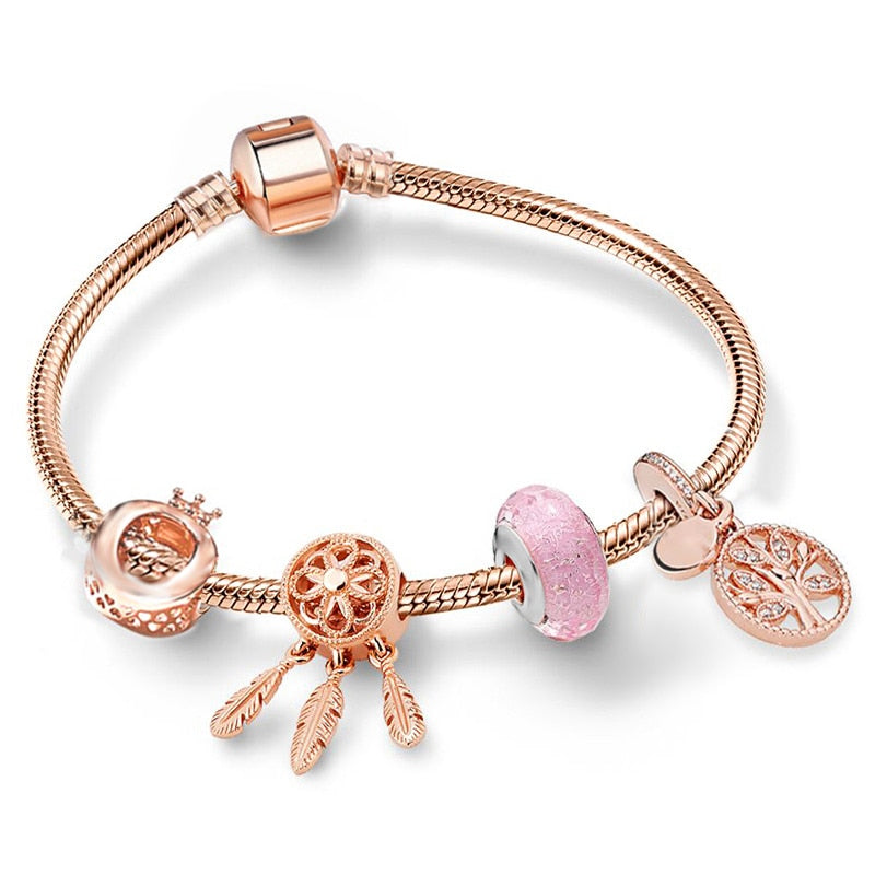 Antique Crystal Heart Charm Bracelet