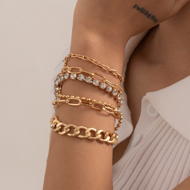 Multilayer Gold Color Chain Bracelets & Bangles for Women