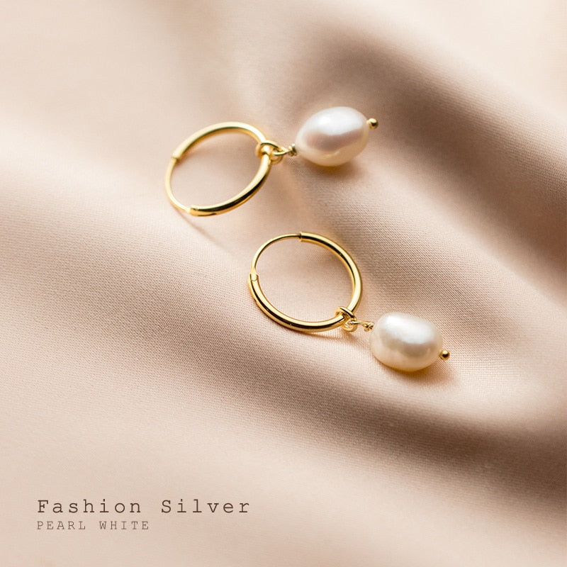 925 Sterling Silver Natural Freshwater Baroque  Pearl Unusual Earrings
