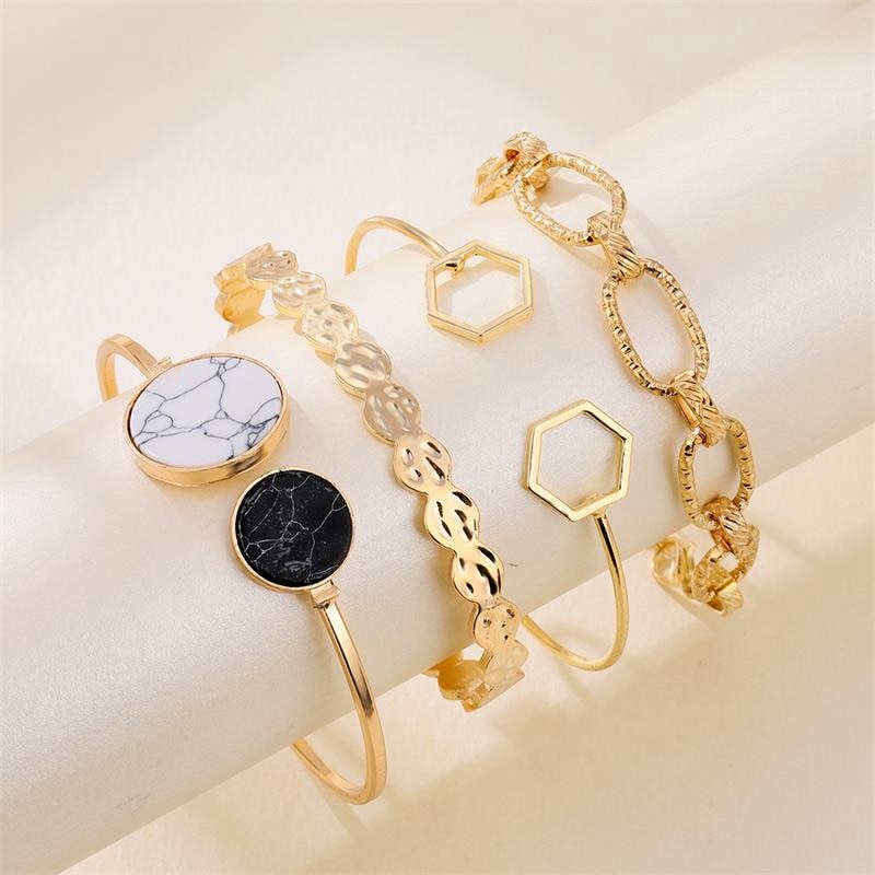 4Pcs Gold Metal Bracelets Set For Women