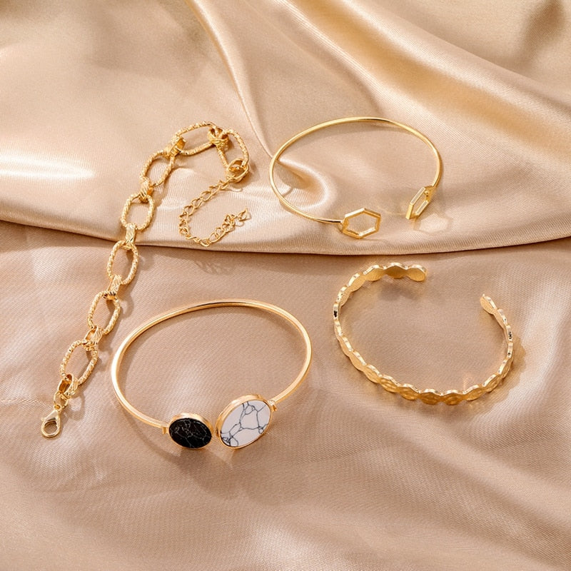 4Pcs Gold Metal Bracelets Set For Women