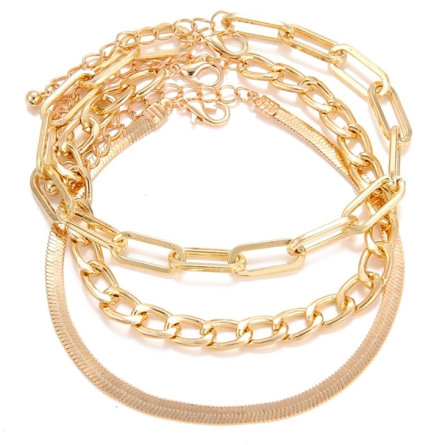 4Pcs Gold Metal Bracelets Set For Women