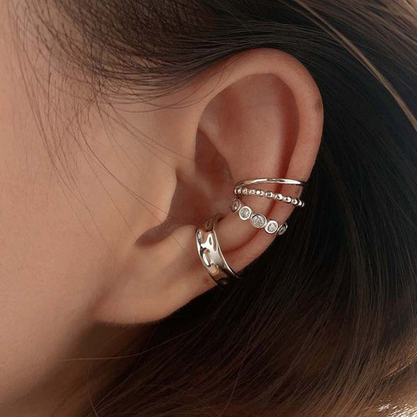 Pendientes geométricos de circonita con diseño coreano sin agujeros para las orejas
