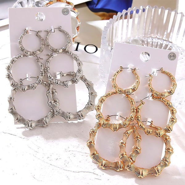 Gold/Sliver Big Bamboo Circle Hoop Earrings