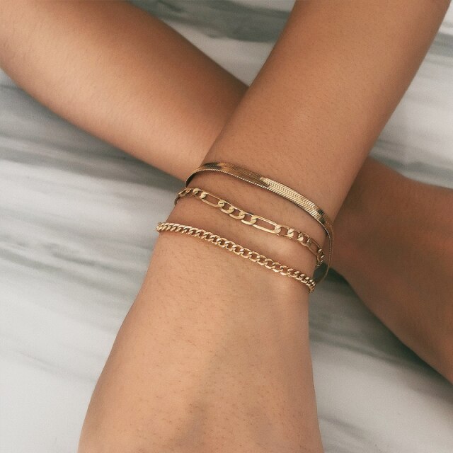 Punk Cuban Chains Pearl Bracelets Set For Women