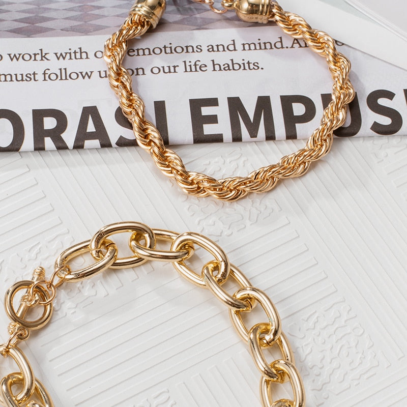 Punk Cuban Chains Pearl Bracelets Set For Women