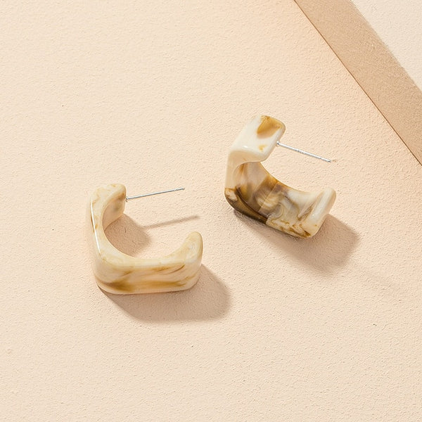 New Korea Colorful Acrylic Geometric C-shaped Hoop Earrings